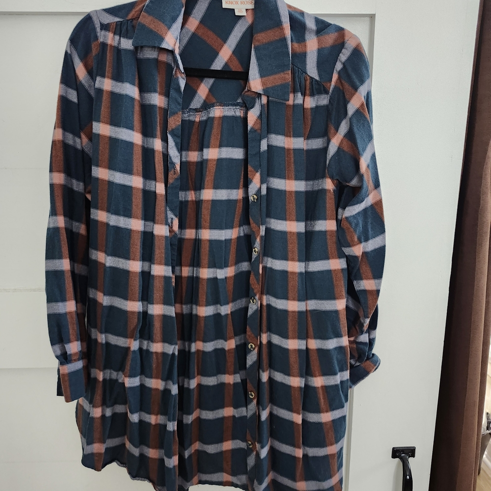 Knox Rose Blue and Brown Plaid Shirt